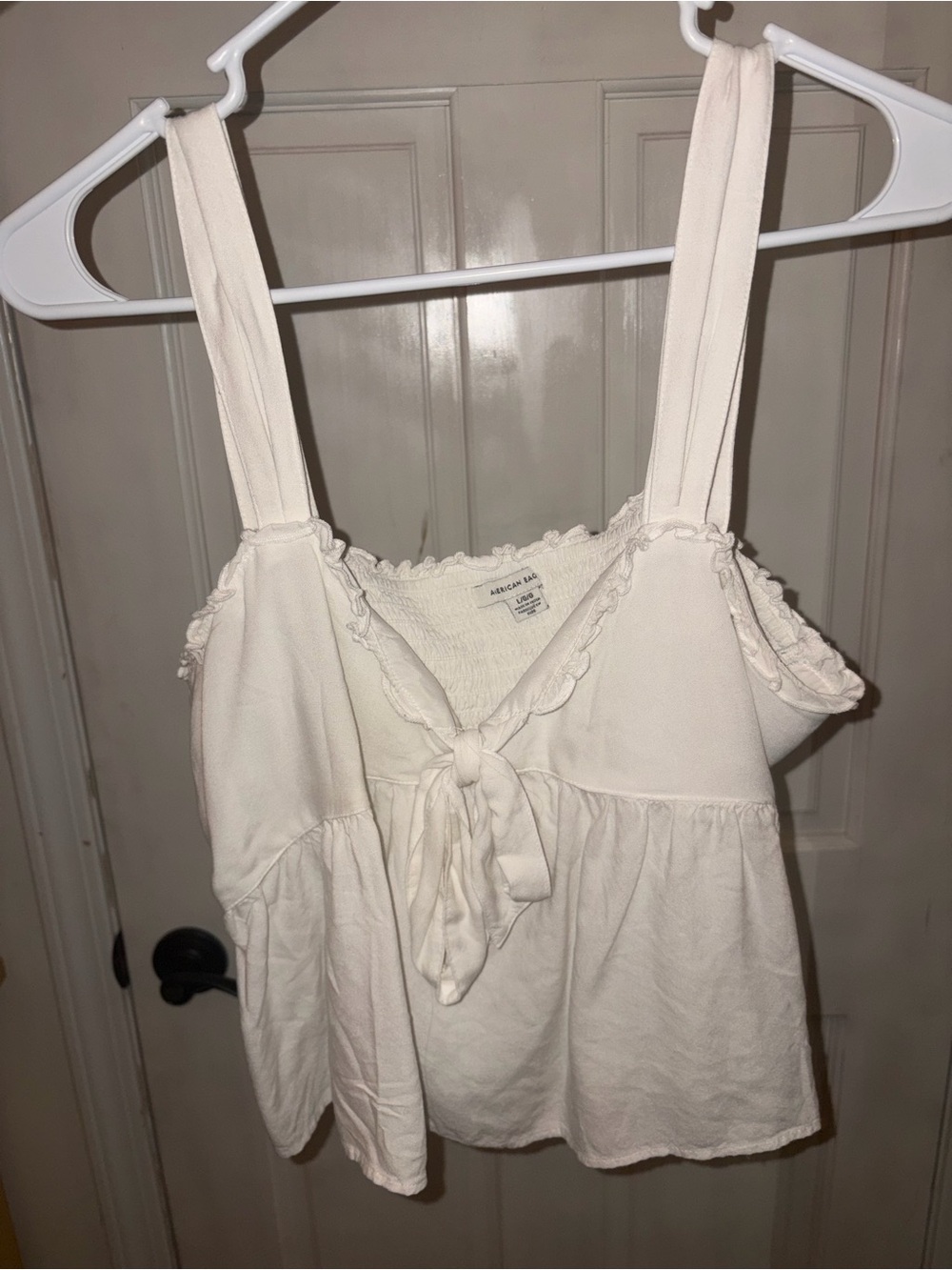 American Eagle Ivory Tie-Front Babydoll Tank Top w/ adjustable straps